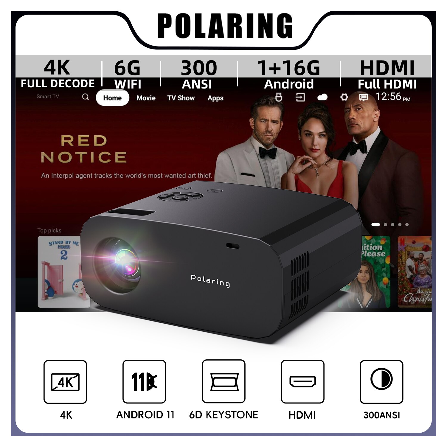Polaring P7 Pro 1G + 16G 1080P ȵ̵ 4K ,  6G  BT 300Ansi ó׸ Ȩ Ű 